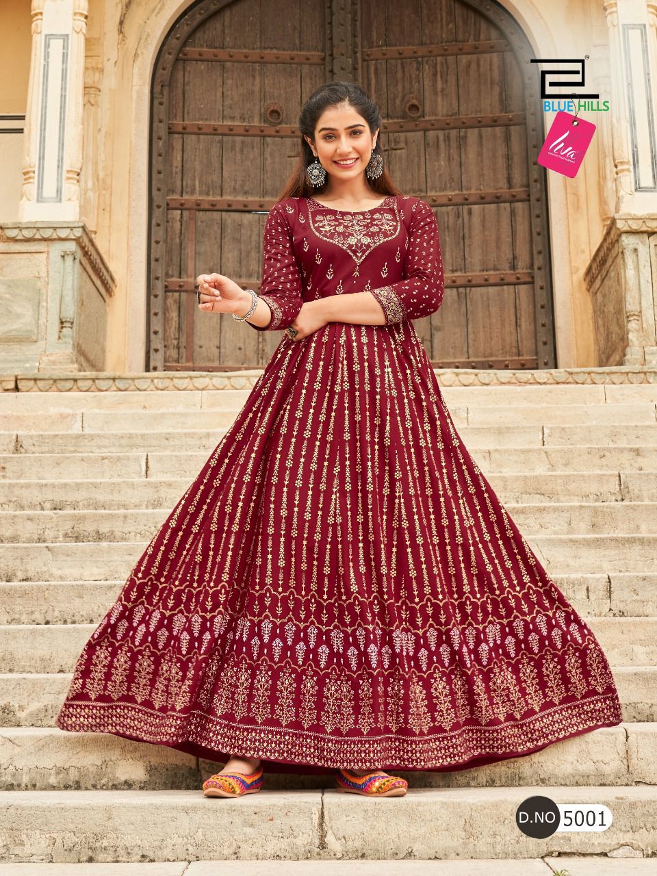 Blue Hills Leela 5 Fancy Festive Wear Rayon Printed Long Anarkali Kurti Collection